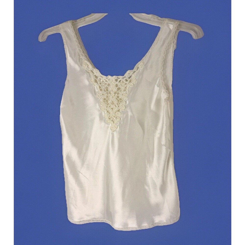 Cinema Etoile Satin Camisole Blouse Women S Ivory Lace Pearl Sequin Applique Top